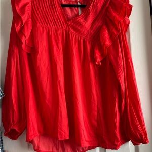 JODIFL Red Ruffled Long Sleeve Blouse